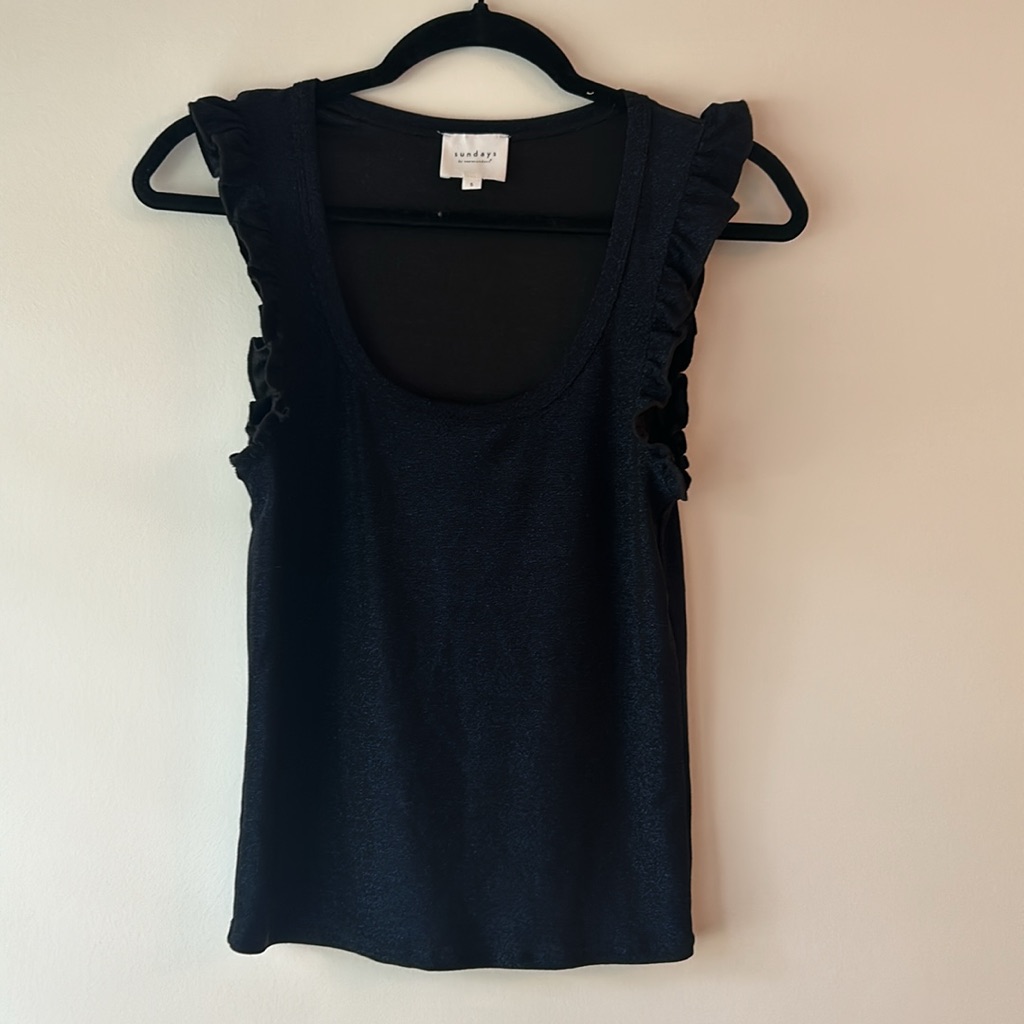 Sundays Kobie Metallic Tank With Ruffle, Blue, Xs